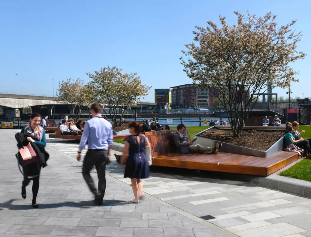 Rooftop public realm at Donegal Quay, Lagan waterfront Belfast