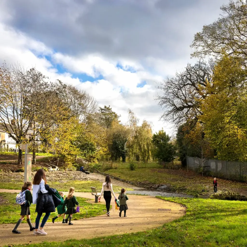 School run along Connswater Community Greenway, East Belfast