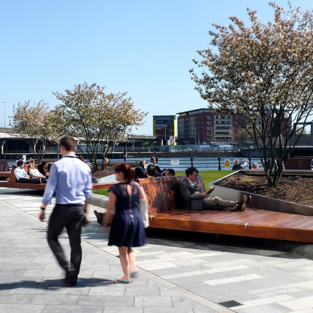 Rooftop public realm at Donegal Quay, Lagan waterfront Belfast