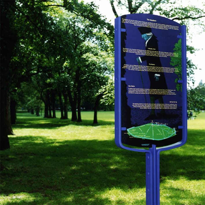 Striking screen-print style interpretation boards in Edinburgh city parks